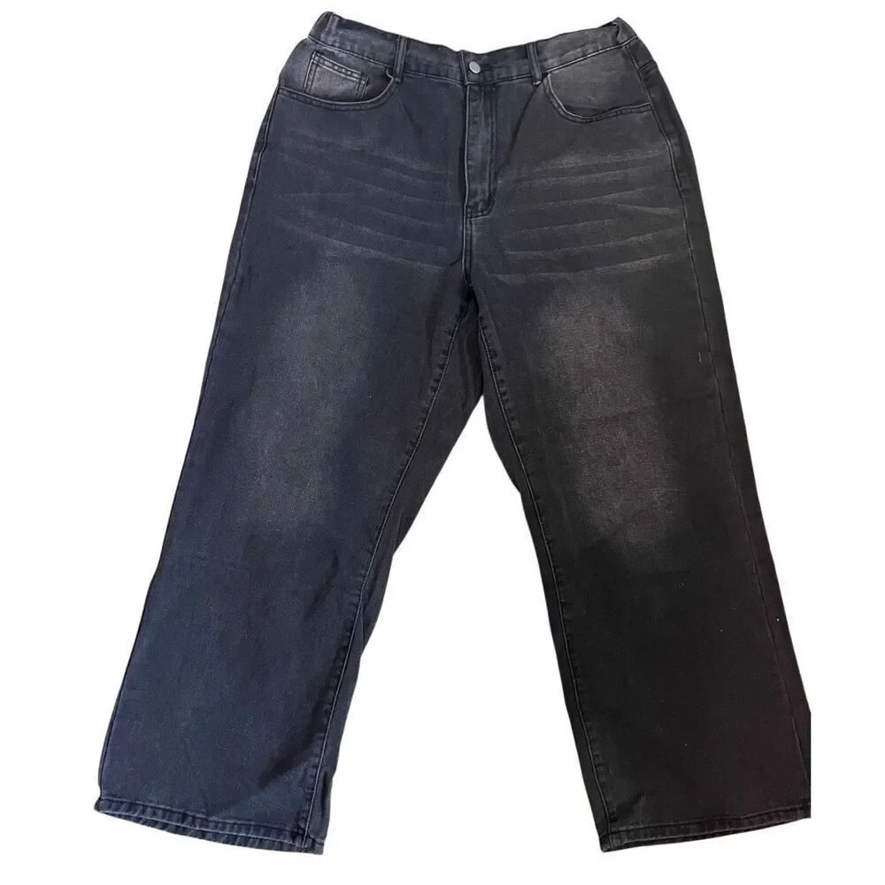 New SHEIN CURVE BLACK WIDE LEG JEANS 1x - Picture 7 of 9